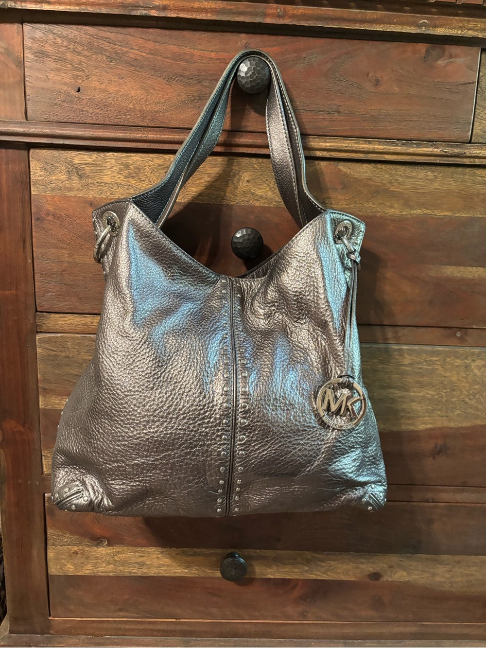 Michael Kors Metallic Pewter Pebbled Leather Hobo Bag